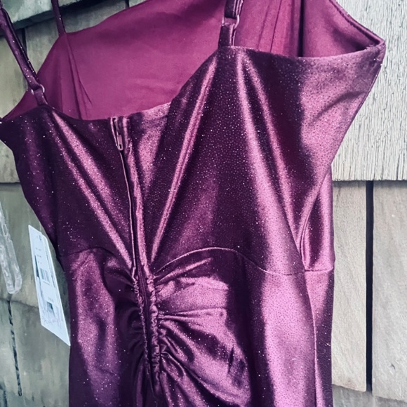 Honey and Rosie Junior M Glitter Pleated Side Slit Long Cherry Strap Dress - Picture 15 of 17